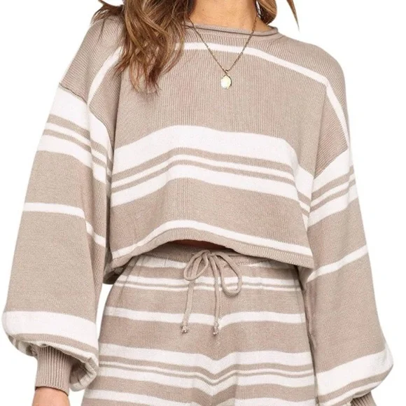 (1629) ZESICA Women's Casual Long Sleeve Solid Color Knit Pullover Sweatsuit NWT - Picture 2 of 9